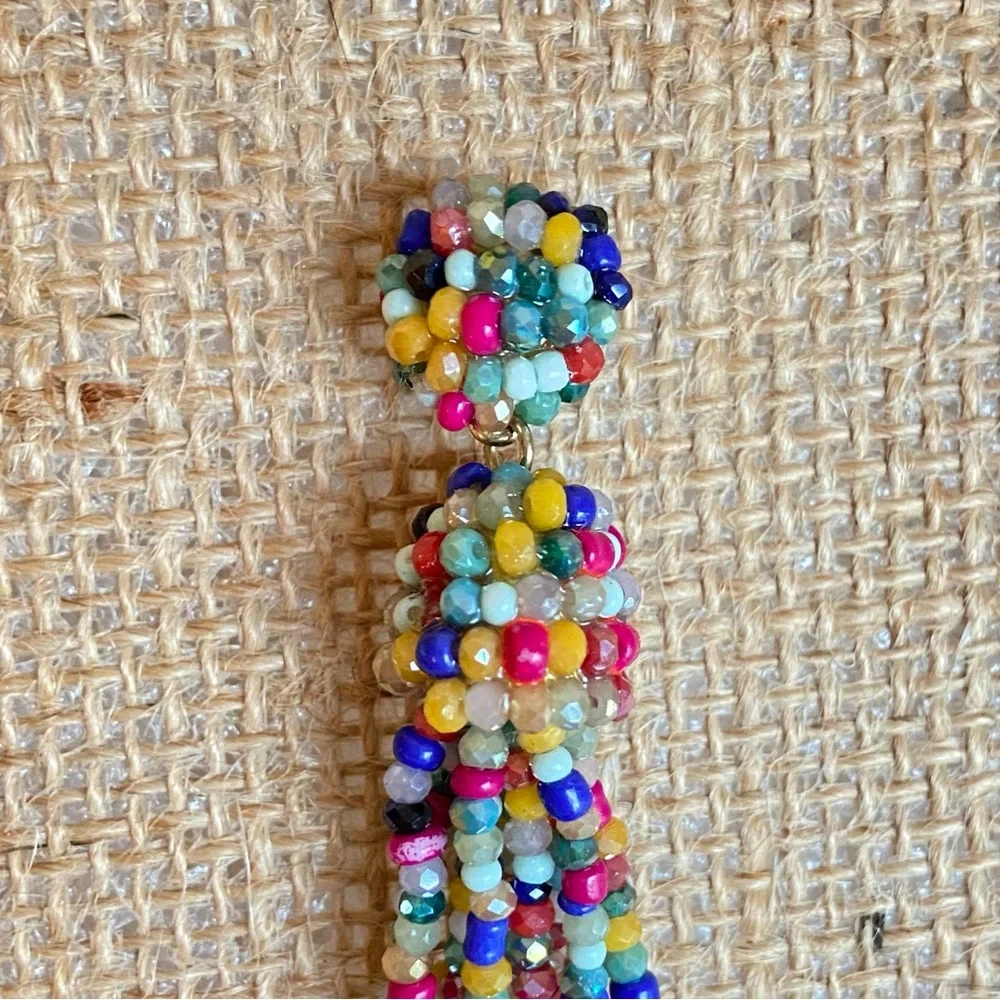 Seed bead tassel earrings pierced post and dangle sparkly and multi color
